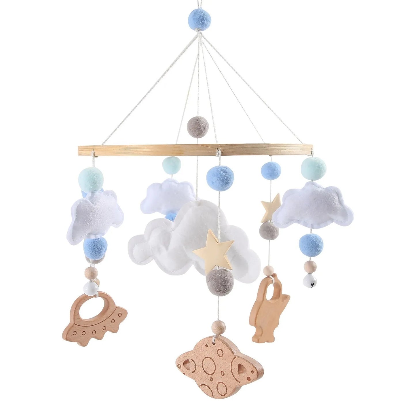 Adorable Cloud Baby Crib Mobile with Rattles - Toys for 0-12 Months