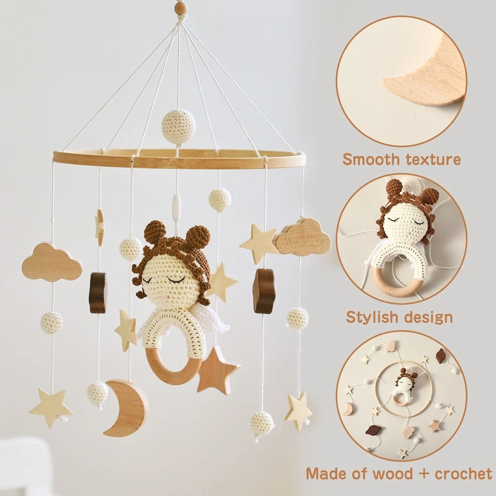Celestial Baby Mobile – Stars, Clouds & Angel Doll Nursery Hanging