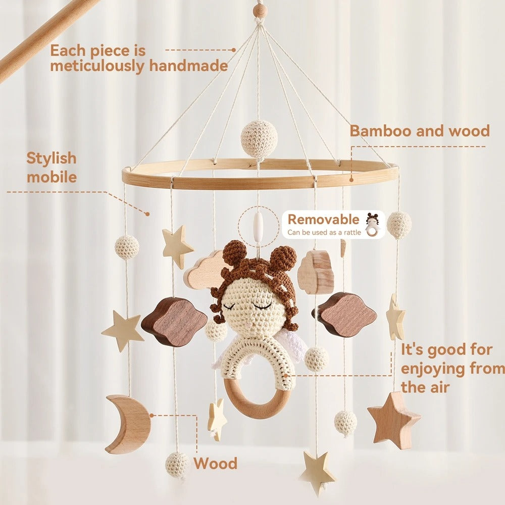 Celestial Baby Mobile – Stars, Clouds & Angel Doll Nursery Hanging