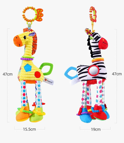 Soft Giraffe and Zebra Plush Handbell Rattles - Infant Development Handle Toys